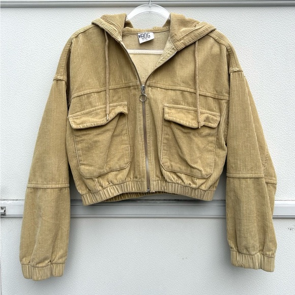 Urban Outfitters BDG Corduroy Jacket Pockets Hoodie Cropped Oversized Tan Sz XS - Picture 7 of 10